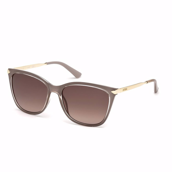 Guess Gafas GU7483 57F Gafas de Sol para Mujer - Montura Beige Brillante, Cristales Marrón Degradado, Forma Geométrica, 56 mm