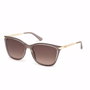 Guess Gafas GU7483 57F Gafas de Sol para Mujer - Montura Beige Brillante, Cristales Marrón Degradado, Forma Geométrica, 56 mm