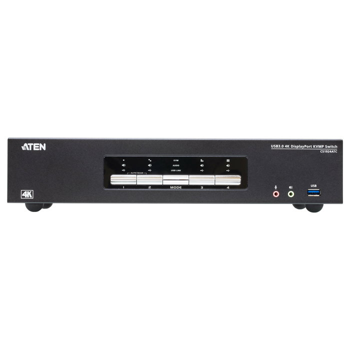 ATEN CS1924ATC Switch KVM 4 Puertos USB 3.0 DisplayPort 4K Ultra HD con Audio y Pantalla Incorporada para 4 Ordenadores