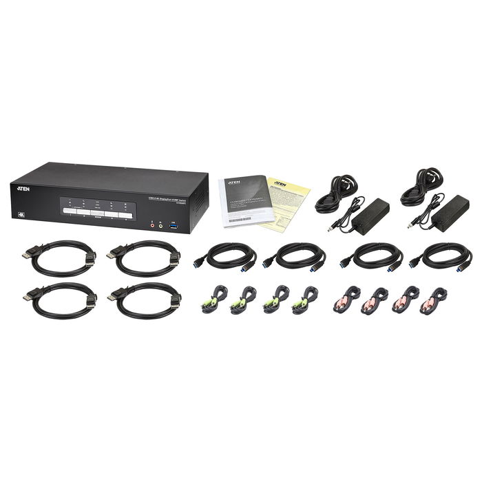 ATEN CS1924ATC Switch KVM 4 Puertos USB 3.0 DisplayPort 4K Ultra HD con Audio y Pantalla Incorporada para 4 Ordenadores