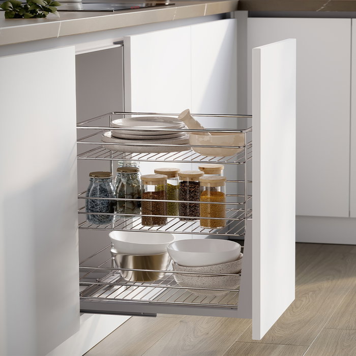 Emuca Carro extraíble Supra de fijación inferior con cierre suave, módulo 400mm, Acero, Cromado