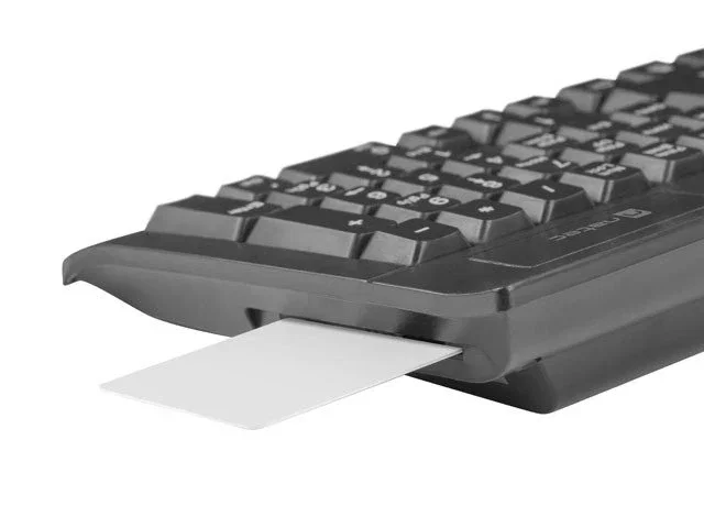 Natec Teclado Oficina USB QWERTY Español Negro NKL-2052 - Teclado Completo de Membrana con 105 Teclas y Lector de Tarjetas Inteligentes