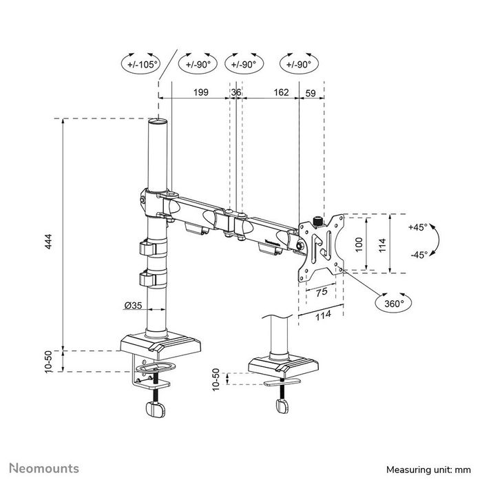 Neomounts DS60-600BL1 Soporte Brazo Monitor Único Ergonómico, Ajustable 10-32", Carga 8 kg, Giro 360°, Rotación 180°, Base Soldada, Gestión de Cables Neomounts DS60-600BL1 Soporte Brazo Monitor Único Ergonómico, Ajustable 10-32", Carga 8 kg, Giro 360°, Rotación 180°, Base Soldada, Gestión de Cables