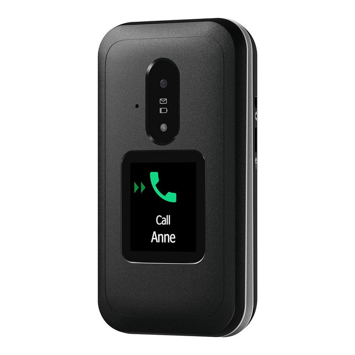 Doro Leva E30 Teléfono Móvil 4G LTE Negro Blanco, Pantalla Externa TFT 1.77", Cámara 0.3 MP, 128 MB, Batería 1150 mAh Extraíble, IP55, Concha, NanoSIM