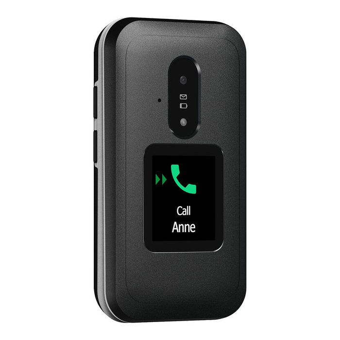 Doro Leva E30 Teléfono Móvil 4G LTE Negro Blanco, Pantalla Externa TFT 1.77", Cámara 0.3 MP, 128 MB, Batería 1150 mAh Extraíble, IP55, Concha, NanoSIM