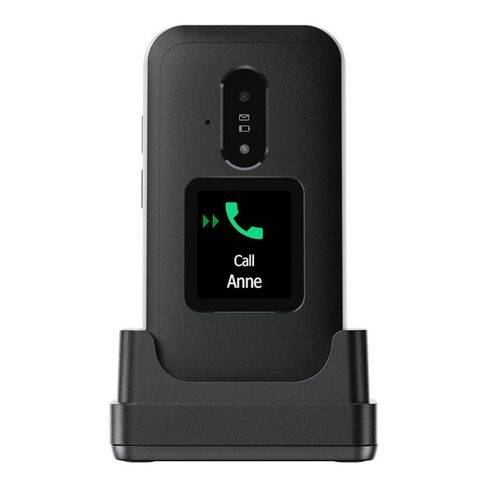 Doro Leva E30 Teléfono Móvil 4G LTE Negro Blanco, Pantalla Externa TFT 1.77", Cámara 0.3 MP, 128 MB, Batería 1150 mAh Extraíble, IP55, Concha, NanoSIM