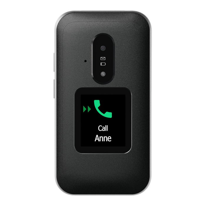 Doro Leva E30 Teléfono Móvil 4G LTE Negro Blanco, Pantalla Externa TFT 1.77", Cámara 0.3 MP, 128 MB, Batería 1150 mAh Extraíble, IP55, Concha, NanoSIM