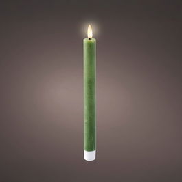 Lumineo Vela de cera led verde, acabado rústico, ø2,20 x 24,50 cm, pack 2 uds