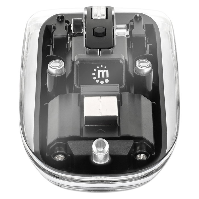 MANHATTAN 190268 Ratón Inalámbrico Óptico USB-A 4 Botones RGB LED Ambidiestro 1600 DPI Negro Transparente Recargable Batería Integrada