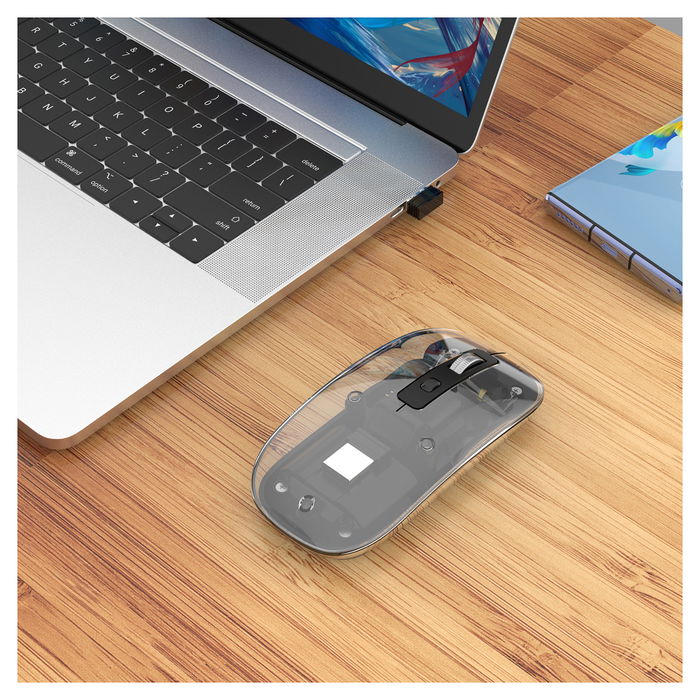 MANHATTAN 190268 Ratón Inalámbrico Óptico USB-A 4 Botones RGB LED Ambidiestro 1600 DPI Negro Transparente Recargable Batería Integrada