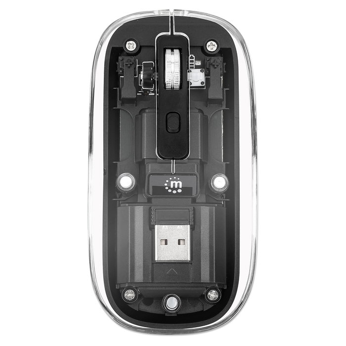 MANHATTAN 190268 Ratón Inalámbrico Óptico USB-A 4 Botones RGB LED Ambidiestro 1600 DPI Negro Transparente Recargable Batería Integrada