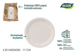 Algon Set 20 Platos Redondos Cartón Blanco 17 cm (18 Unidades)