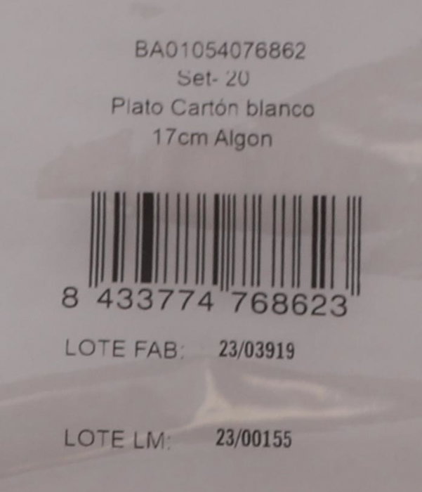 Algon Set 20 Platos Redondos Cartón Blanco 17 cm (18 Unidades)