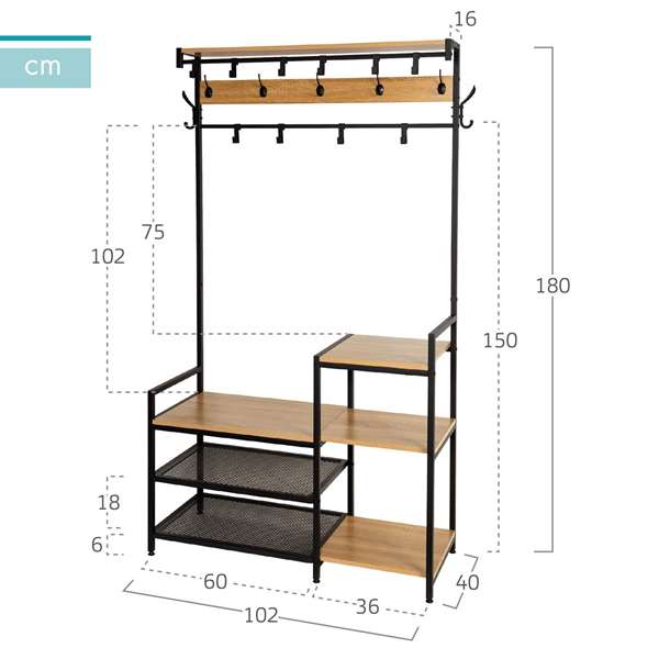 Color Baby Perchero con Baldas Max Home 102x40x180 cm Acero y Aglomerado Melamina