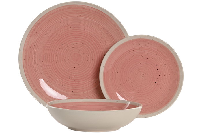 DKD Home Decor Set de Vajilla de Gres Rosa y Blanco de 18 Piezas DKD Home Decor Set de Vajilla de Gres Rosa y Blanco de 18 Piezas