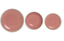 DKD Home Decor Set de Vajilla de Gres Rosa y Blanco de 18 Piezas