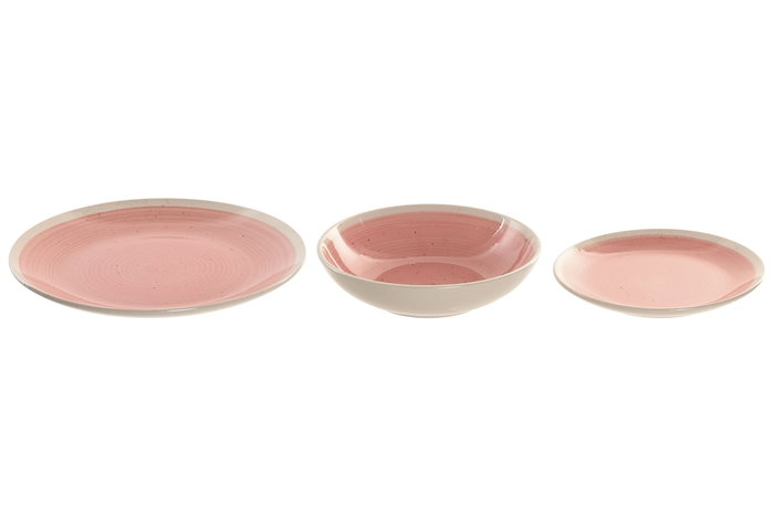 DKD Home Decor Set de Vajilla de Gres Rosa y Blanco de 18 Piezas DKD Home Decor Set de Vajilla de Gres Rosa y Blanco de 18 Piezas