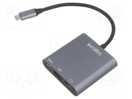 LogiLink Adaptador USB 3.2 Gen1 Type-C con HDMI 4K/60 Hz, PD y 2xUSB/F, Aluminio, 0.15 m