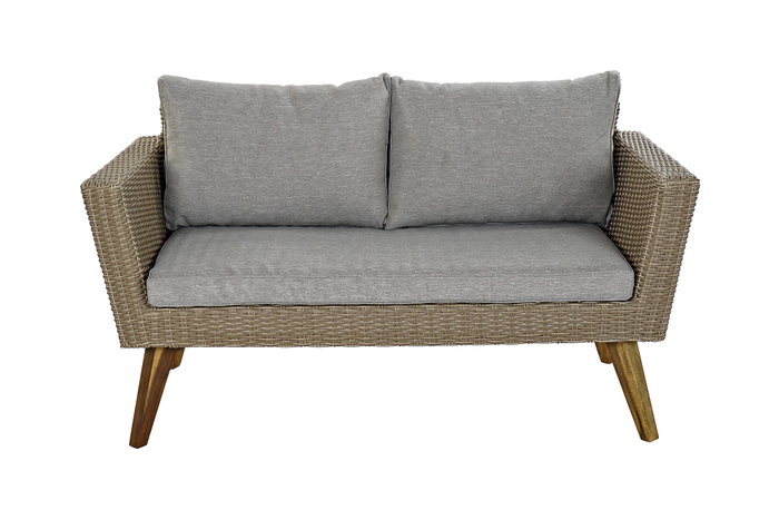 DKD Home Decor Set de 4 Sofá Terraza y Jardín Beige Gris Ratán Sintético, Madera, Acero, Cristal 137 x 66 x 73 cm DKD Home Decor Set de 4 Sofá Terraza y Jardín Beige Gris Ratán Sintético, Madera, Acero, Cristal 137 x 66 x 73 cm