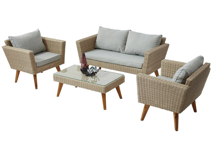 DKD Home Decor Set de 4 Sofá Terraza y Jardín Beige Gris Ratán Sintético, Madera, Acero, Cristal 137 x 66 x 73 cm DKD Home Decor Set de 4 Sofá Terraza y Jardín Beige Gris Ratán Sintético, Madera, Acero, Cristal 137 x 66 x 73 cm
