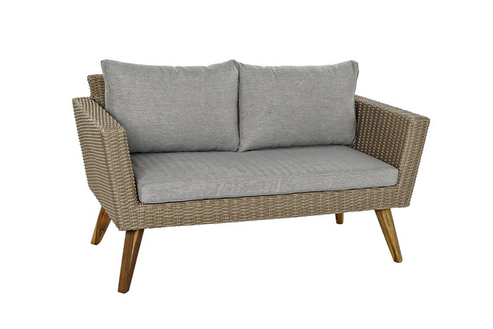 DKD Home Decor Set de 4 Sofá Terraza y Jardín Beige Gris Ratán Sintético, Madera, Acero, Cristal 137 x 66 x 73 cm DKD Home Decor Set de 4 Sofá Terraza y Jardín Beige Gris Ratán Sintético, Madera, Acero, Cristal 137 x 66 x 73 cm