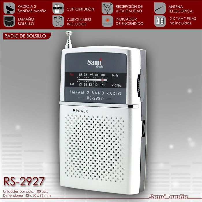SAMI Radio Portátil 2 Bandas (AM/FM) con Auriculares, Modelo Vert