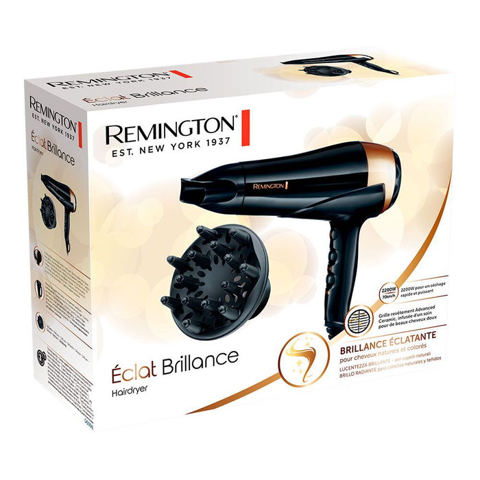 Remington Secador de Pelo Eclat Brillance D6098 2200W Negro Secador Iónico con Microacondicionadores Cerámica Brillo Luminoso