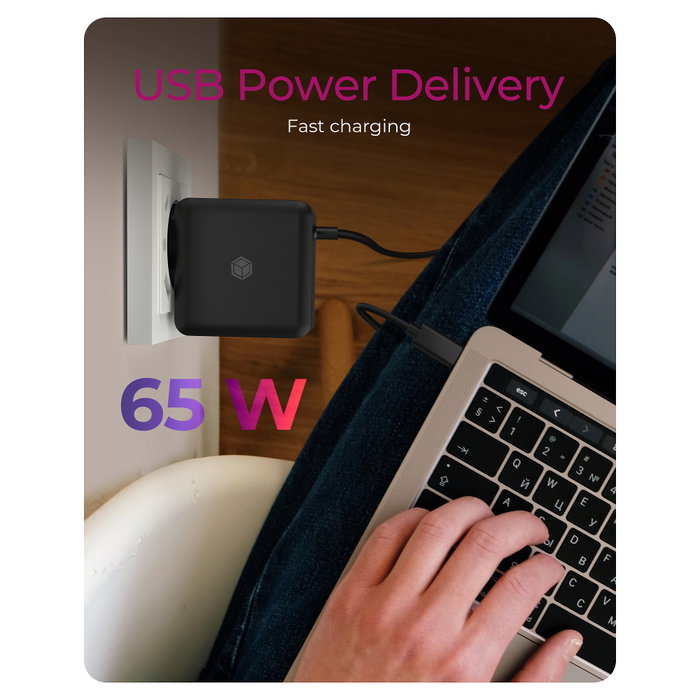 Icy Box IB-PS111-PD Cargador USB-C 65W con Cable Integrado Icy Box IB-PS111-PD Cargador USB-C 65W con Cable Integrado