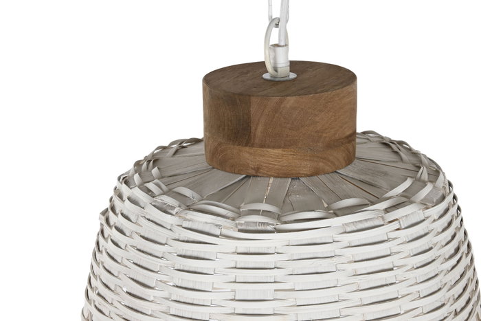 DKD Home Decor Lámpara de Techo Bambú y Mango Desgastado Blanco