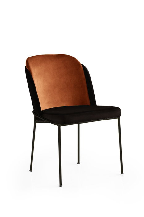 Hanah Home DR - 147 V4 Juego de 4 Sillas de Comedor, Terciopelo Bronce y Negro, Estructura Metálica