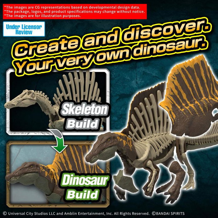 Bandai Plannosaurus Jurassic World Spinosaurus 3L Figura Articulada Dinosaurio Transformable a Esqueleto con Base - Juguete Educativo