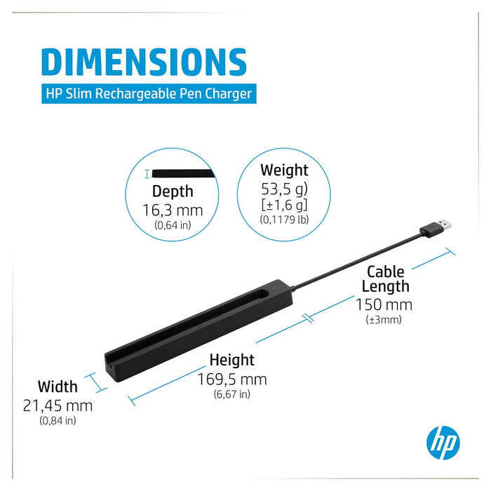 HP Cargador de lápiz recargable Slim, Interior, USB, Cable 0,15 m, Negro - 85044095 HP Cargador de lápiz recargable Slim, Interior, USB, Cable 0,15 m, Negro - 85044095