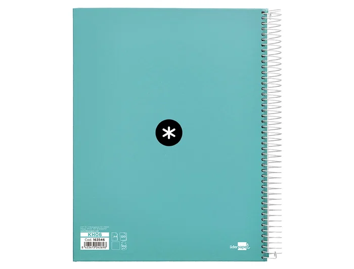 Antartik Cuaderno espiral A4, 120 hojas, 90 gr, liso, 5 bandas, 4 taladros, color menta