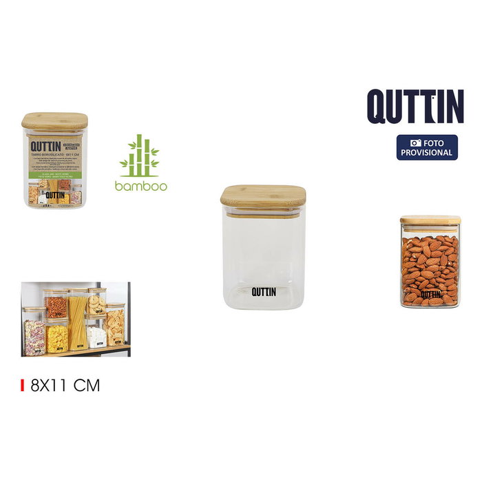 Quttin Tarro Boro Cuadrado con Bambú 480ml (12 Unidades)