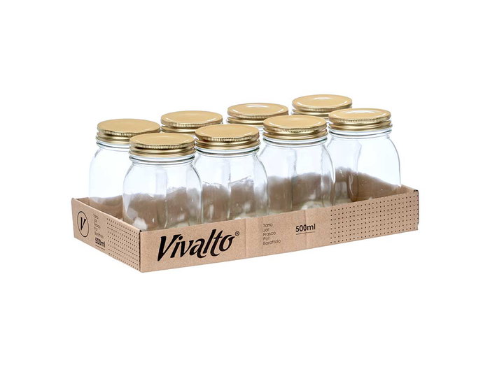 Vivalto Tarro Conserva 500 ml Vidrio-Metal Transparente/Oro 8 x 13 x 8 cm (Set de 24)