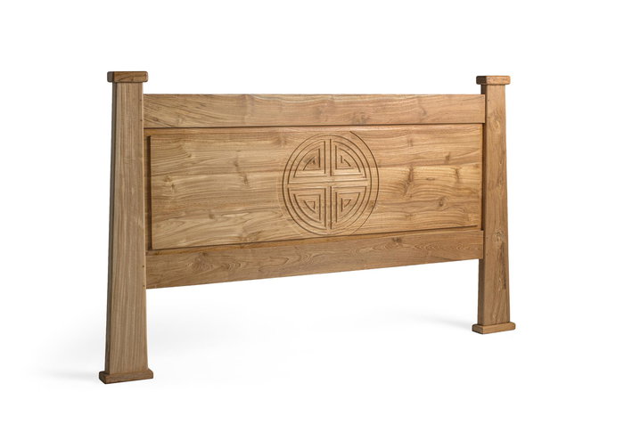 GINER Y COLOMER Cabecero de Cama de Madera Maciza de Teca 180 cm, Natural, con Motivo Tallado Oriental, 183x110x8 cm