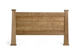 GINER Y COLOMER Cabecero de Cama de Madera Maciza de Teca 180 cm, Natural, con Motivo Tallado Oriental, 183x110x8 cm