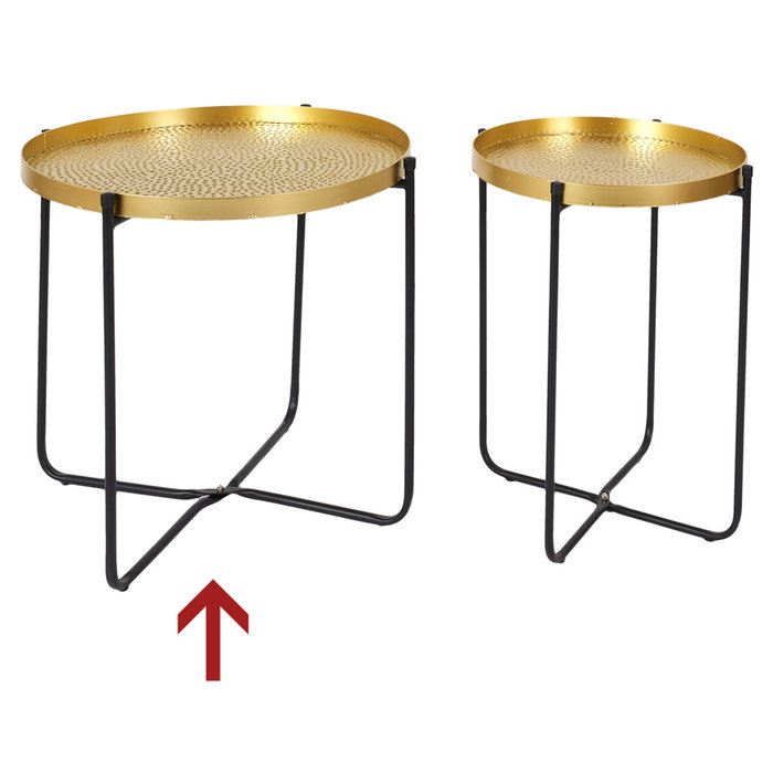 Home Deco Factory Mesa Auxiliar Mirage Metal Hierro Bandeja Dorada Martillada Patas Negras Plegable Diámetro 50 cm Alto 45 cm