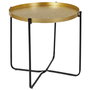 Home Deco Factory Mesa Auxiliar Mirage Metal Hierro Bandeja Dorada Martillada Patas Negras Plegable Diámetro 50 cm Alto 45 cm