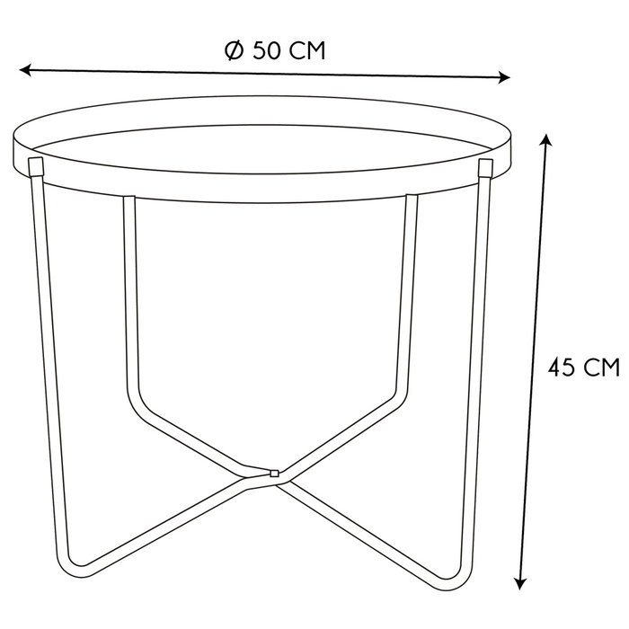 Home Deco Factory Mesa Auxiliar Mirage Metal Hierro Bandeja Dorada Martillada Patas Negras Plegable Diámetro 50 cm Alto 45 cm