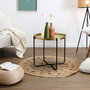 Home Deco Factory Mesa Auxiliar Mirage Metal Hierro Bandeja Dorada Martillada Patas Negras Plegable Diámetro 50 cm Alto 45 cm
