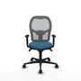 Silla de oficina Jorquera con mecanismo Sincro tapizada con Tela color Verde petróleo y malla color Gris. Equipada con lumbar 1D, Brazos 1D y Ruedas 65mm nailon