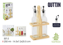Inde Quttin Set de 2 Aceiteras de Vidrio con Tapa de Bambú 250 ml