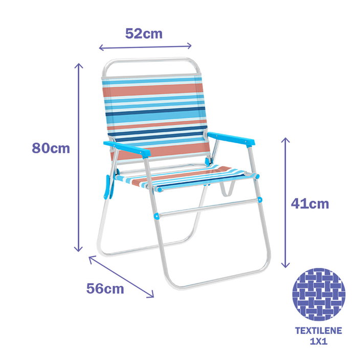Marbueno Silla Plegable Aluminio Rayas Naranjas y Azules Playa y Piscina 52X56X80 cm 10462 Marbueno Silla Plegable Aluminio Rayas Naranjas y Azules Playa y Piscina 52X56X80 cm 10462