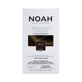 NOAH Tinte Capilar Castaño 4.0 140ml - Cobertura de Canas Sin Amoníaco - Con Proteínas de Arroz y Aceite de Linaza - Incluye Revelador y Champú Protector