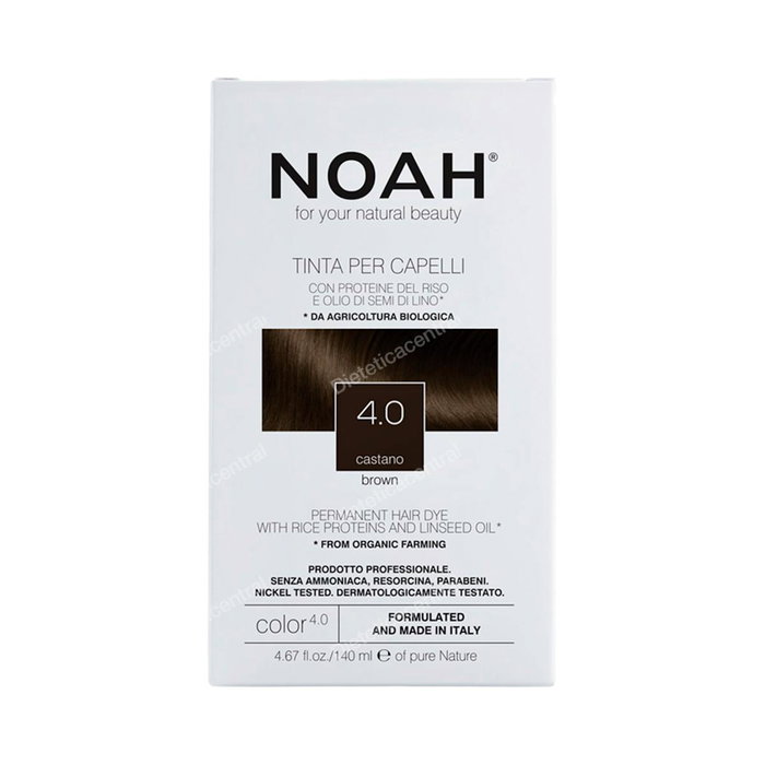 NOAH Tinte Capilar Castaño 4.0 140ml - Cobertura de Canas Sin Amoníaco - Con Proteínas de Arroz y Aceite de Linaza - Incluye Revelador y Champú Protector NOAH Tinte Capilar Castaño 4.0 140ml - Cobertura de Canas Sin Amoníaco - Con Proteínas de Arroz y Aceite de Linaza - Incluye Revelador y Champú Protector