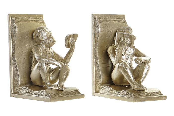 DKD Home Decor Set de 2 Sujetalibros de Resina Mono Champán