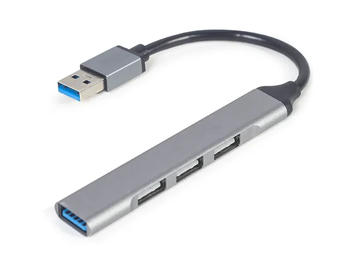 Gembird UHB-U3P1U2P3-02 Hub USB 3.0 de 4 Puertos (1 x USB 3.0, 3 x USB 2.0) con Cable Integrado, Color Gris, Transferencia de Datos hasta 5 Gbps
