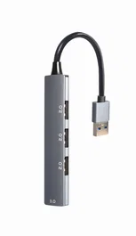 Gembird UHB-U3P1U2P3-02 Hub USB 3.0 de 4 Puertos (1 x USB 3.0, 3 x USB 2.0) con Cable Integrado, Color Gris, Transferencia de Datos hasta 5 Gbps