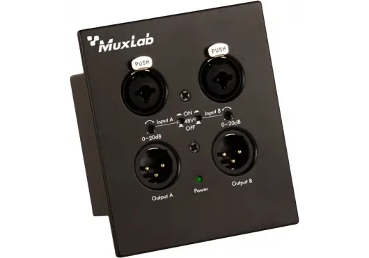 MUXLAB Wallplate XLR a Dante de 2 Canales PoE Negro